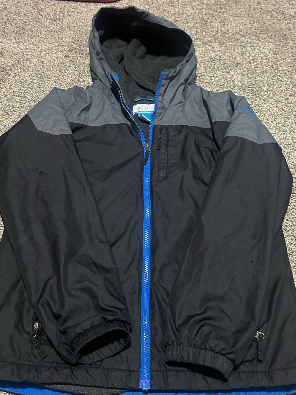 Columbia Black and Gray Hooded Boys Jacket with Blue Zipper